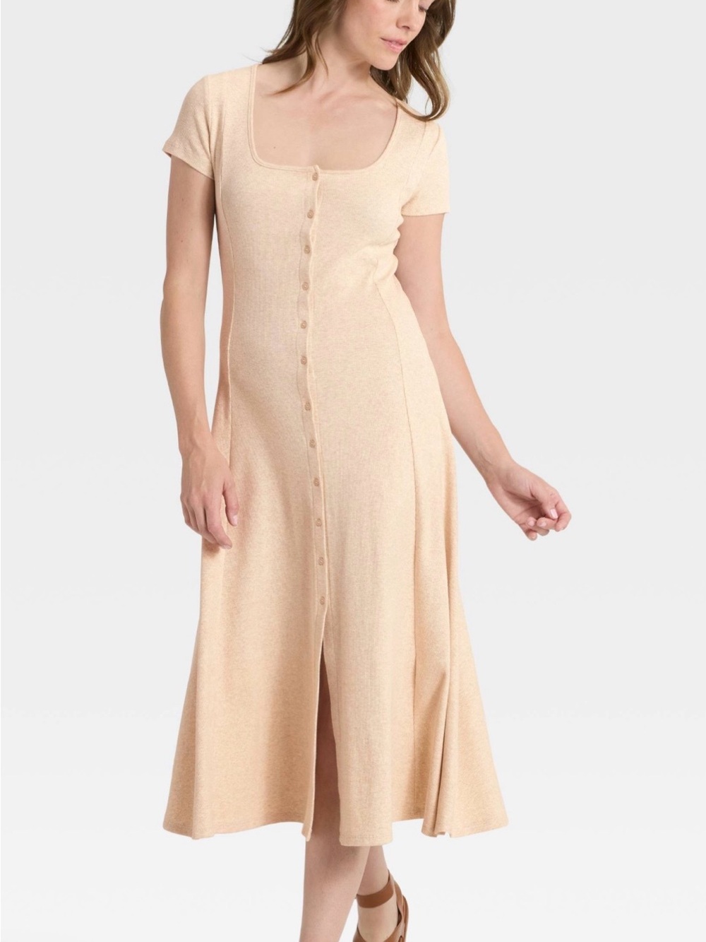 Universal Thread Cream Button-Front Midi Dress